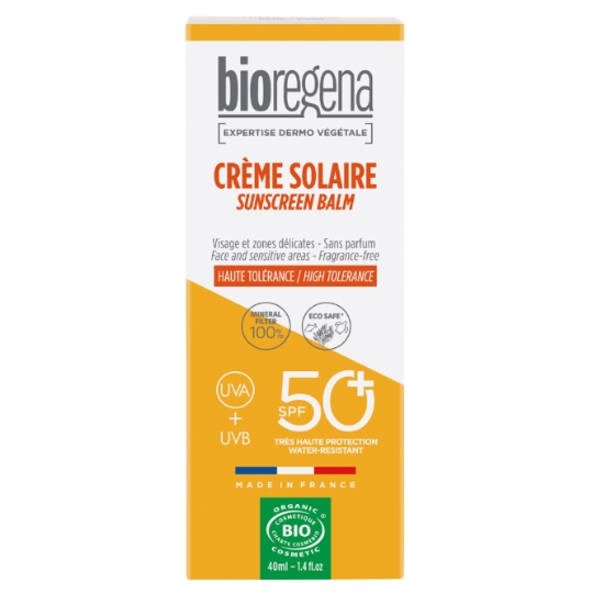Crème solaire Baume Visage et Zones Délicates Spf 50+ Hypoallergénique Bio BIOREGENA