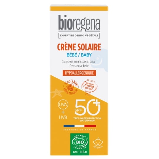 Crème solaire Bébé Visage Corps Peau Sensible Spf50+ Hypoallergénique Bio BIOREGENA