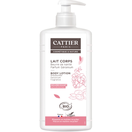 Lait Corps Peau Sèche à Très Sèche Nourrissant Hydratant Karité et Géranium Bio CATTIER
