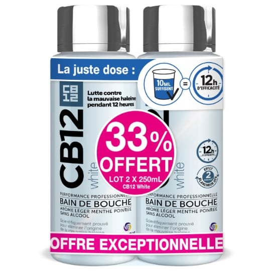 Bain de bouche Blancheur Haleine Fraîche 12h Goût Menthe CB 12