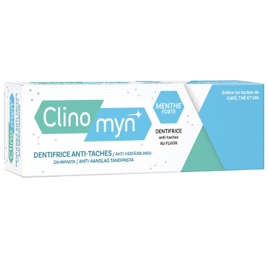Dentifrice Anti-tâches Café Thé et Vin au Fluor Menthe Forte CLINOMYN