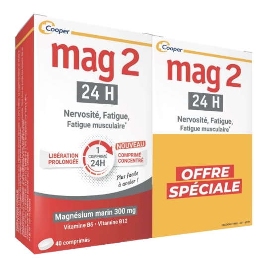 Complément alimentaire Nervosité Fatigue Fatigue Musculaire Libération Prolongée 24H Comprimé Concentré Magnésium Marin 300 Mg Vitamine B6 Vitamine B12 COOPER