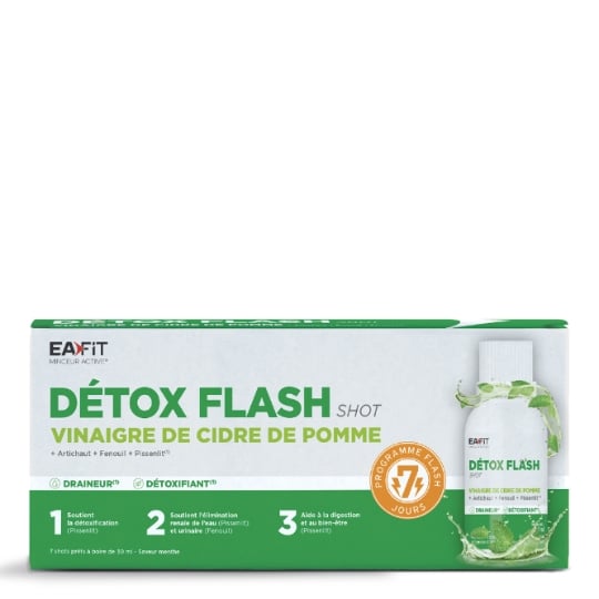 Complément alimentaire Détox Flash Vinaigre de Cidre de Pomme Draineur Détoxifiant Shots Prêts à Boire EAFIT