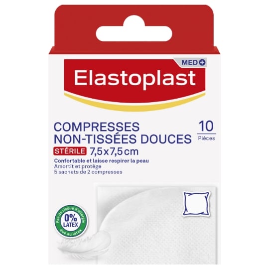Compresse Stérile Douces Non-Tissées Absorbantes et Confortables 7,5x7,5cm Med+ ELASTOPLAST