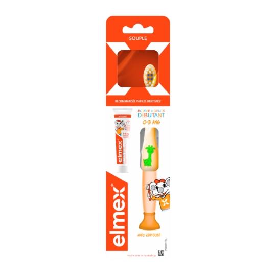 Brosse à Dents Enfants 0/3 ans avec Ventouse + Dentifrice ELMEX