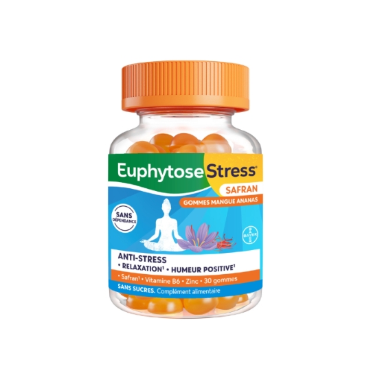 Complément Alimentaire Anti-Stress au Safran, Vitamines B6 et Zinc Goût Mangue Ananas EUPHYTOSE
