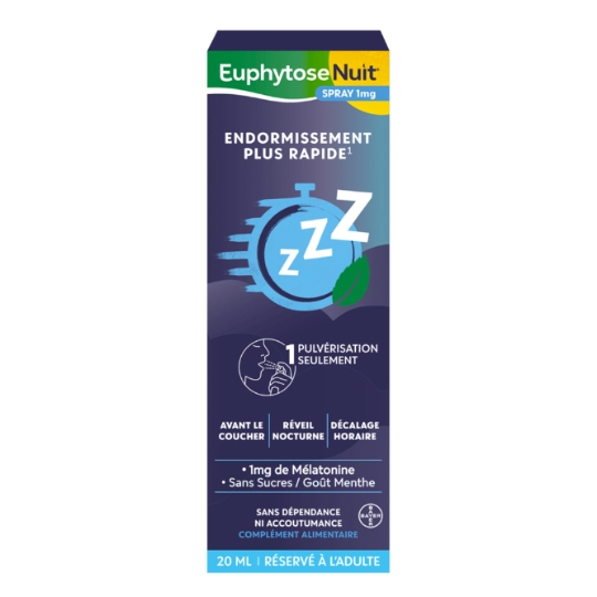 Complément alimentaire Endormissement Plus Rapide 1mg de Mélatonine Sans Sucres Goût Menthe EUPHYTOSE NUIT