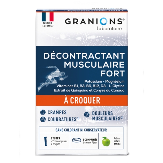 Complément alimentaire Décontractant Musculaire Fort à Croquer Goût Pomme GRANIONS