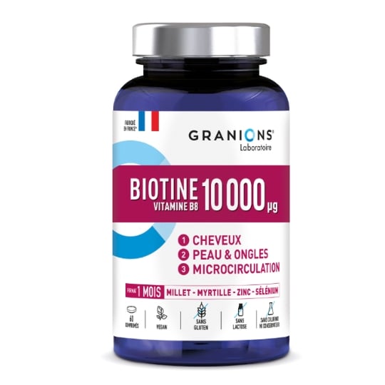 Complément alimentaire Cheveux Peau et Ongles Biotine Vitamine B8 GRANIONS
