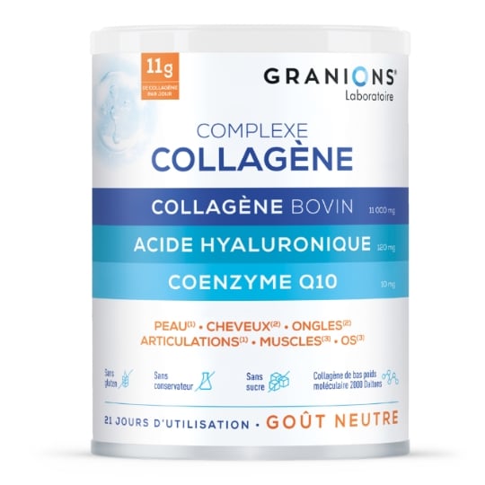 Collagène pour Peau Cheveux Ongles Articulations Muscles Os Acide Hyaluronique Coenzyme Q10 GRANIONS