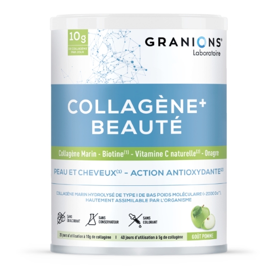Complément Alimentaire Collagène+ Beauté pour Peau et Cheveux Action Anti-Oxydante Goût Pomme GRANIONS BEAUTE