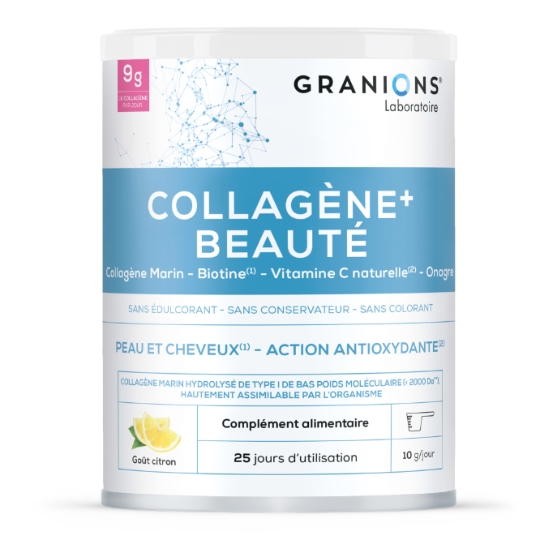 Complément Alimentaire Collagène Beauté Goût Citron pour Peau et Cheveux Action Antioxydante GRANIONS BEAUTE