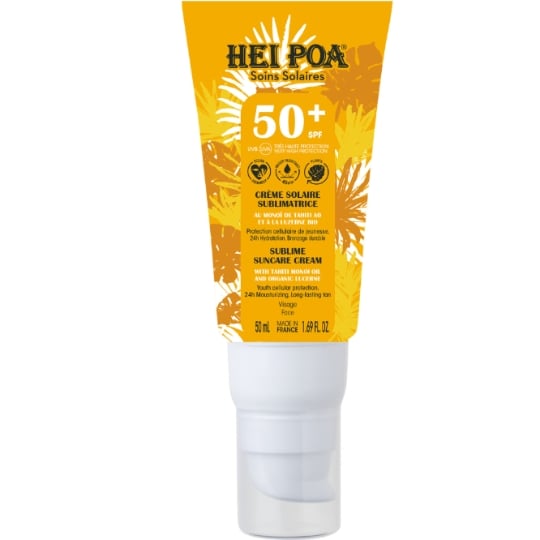 Crème solaire Visage Spf 50+ Monoï de Tahiti AO et Luzerne Bio Hydratante Anti-âge HEI POA