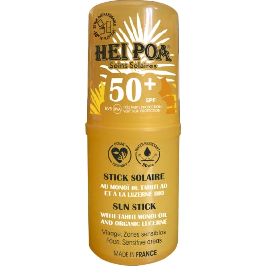 Stick solaire Visage Zones Sensibles Très Haute Protection Spf 50+ Monoï Tahiti Anti-âge HEI POA