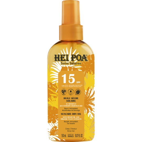 Huile solaire Corps Cheveux Spf 15 Monoï et Extraits Végétaux Bio HEI POA