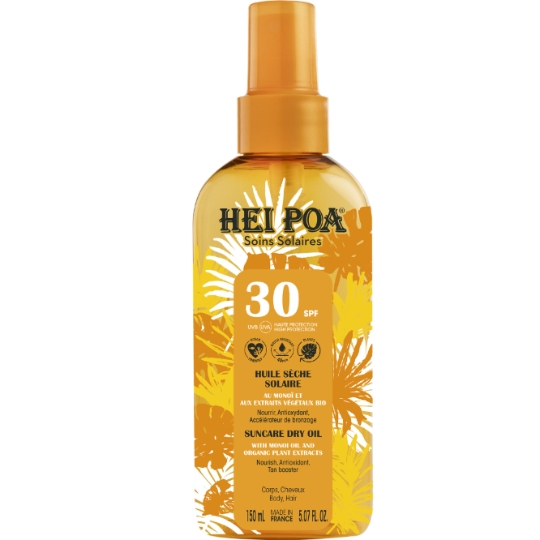 Huile sèche Visage Corps Spf 30 Monoï et Extrait Végétaux Bio HEI POA
