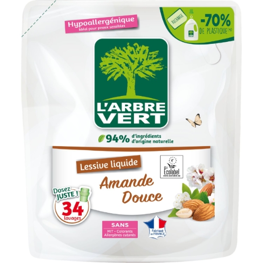 Lessive liquide Amande douce Hypollergénique Ecolabel L'ARBRE VERT