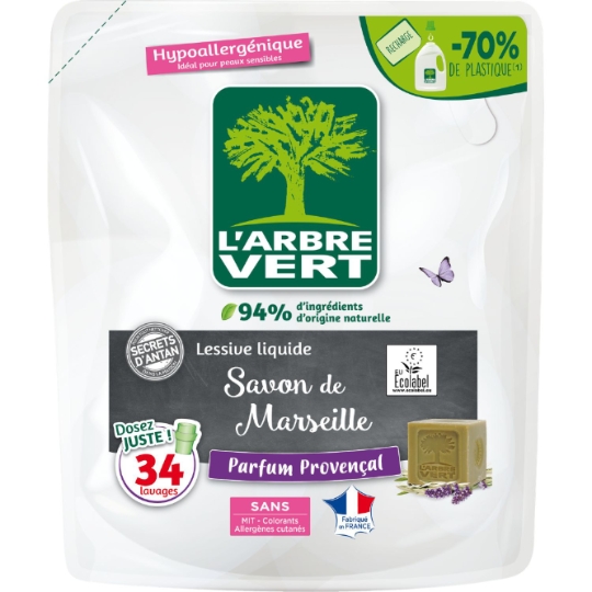 Lessive liquide Hypoallergénique Savon de Marseille Parfum Provençal L'ARBRE VERT
