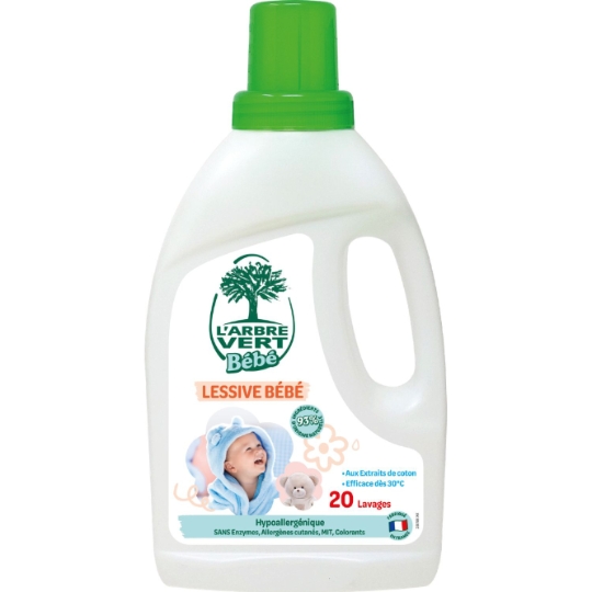 Lessive Liquide Bébé Hypoallergénique Extrait de Coton L'ARBRE VERT
