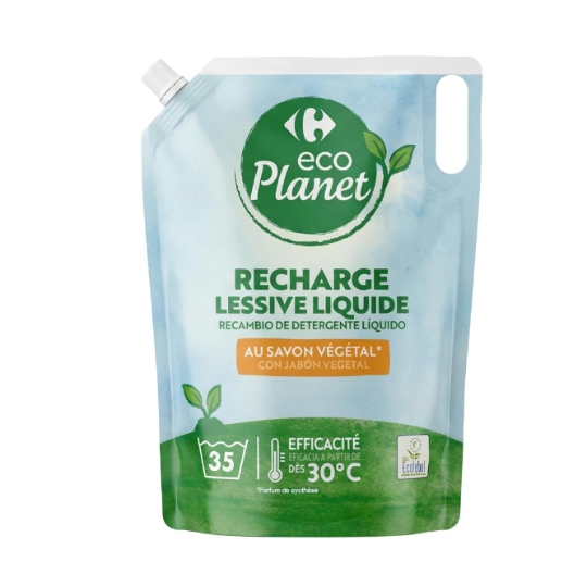 Recharge lessive liquide au savon végétal efficacité dès 30°C ECOPLANET