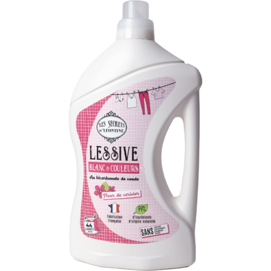Lessive Liquide Blanc et Couleurs Au Bicarbonate de Soude Fleur de Cerisier LES SECRETS DE LEONTINE