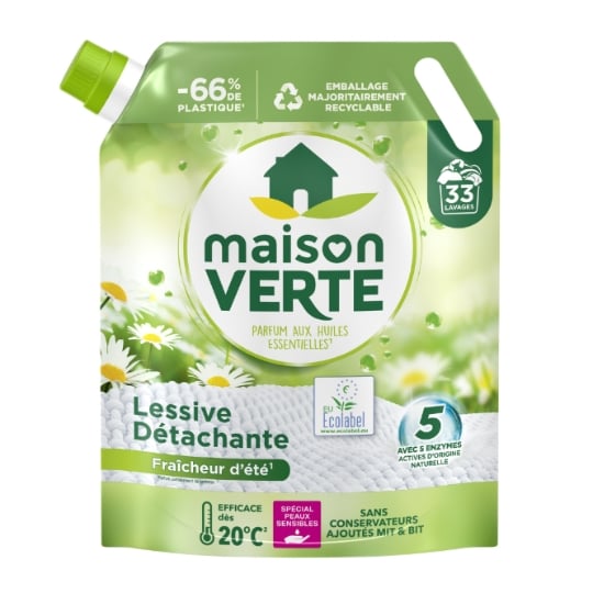 Lessive liquide Détachante Peaux sensibles, Parfum aux huiles essentielles MAISON VERTE