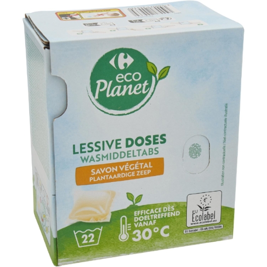 Lessive en capsules écologique efficace dès 30°C capsules Au Savon Végétal CARREFOUR ECOPLANET