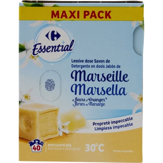 Lessive capsules Savon de Marseille et fleurs d'Oranger CARREFOUR ESSENTIAL