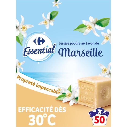 Lessive en poudre Savon de marseille et Fleurs d'oranger CARREFOUR ESSENTIAL