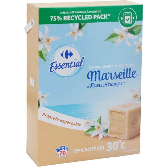 Lessive en poudre en poudre Savon de Marseille et Fleurs d'Oranger CARREFOUR ESSENTIAL