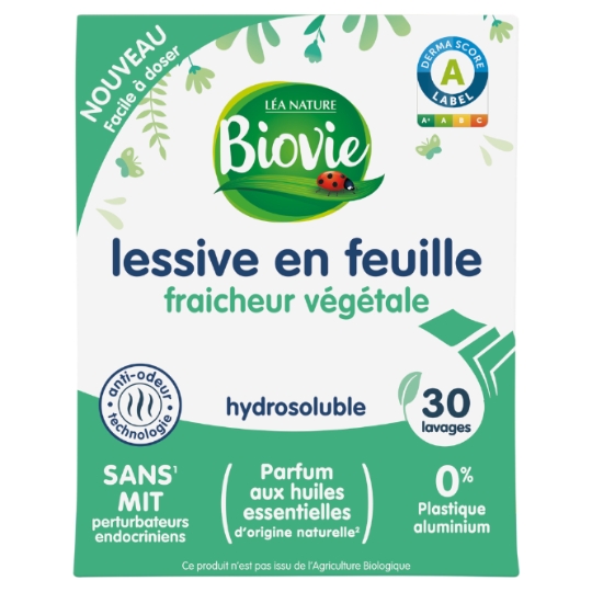 Lessive en Feuille Fraicheur Végétale Hydrosoluble BIOVIE