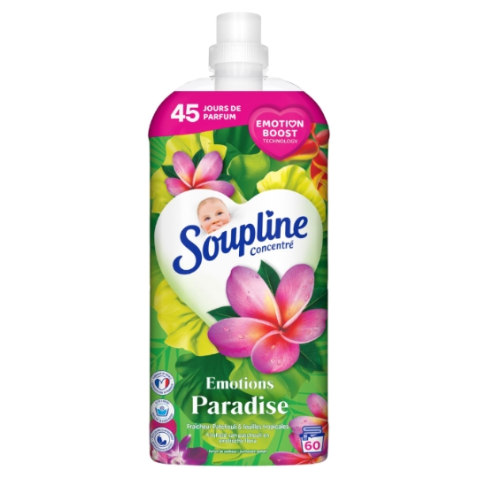 Adoucissant Concentré Emotions Paradise Fraîcheur Patchouli & Feuilles Tropicales 60 Lavages SOUPLINE