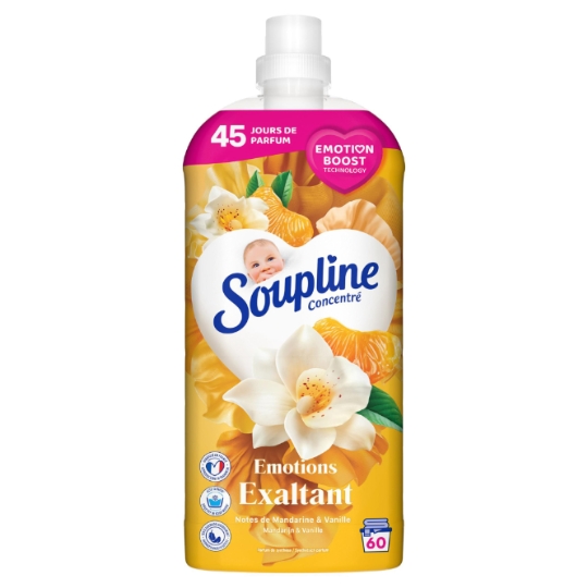 Adoucissant Concentré Émotions Exaltant Notes de Mandarine & Vanille 60 Lavages SOUPLINE
