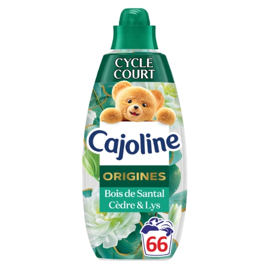 Adoucissant Efficace en Cycle Cours Origines Intensité Express Lys Cèdre & Bois de Santal pour Tous les Textiles 66 Lavages CAJOLINE