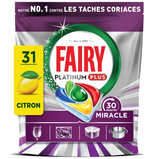 Capsules Lave-Vaisselle Tout en 1 Platinum Plus 30 Minutes Miracle Citron FAIRY