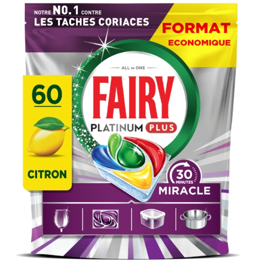 Capsules lave-vaisselle Tout en 1 Platinum Plus 30 Minutes Miracle Citron Anti-terne FAIRY