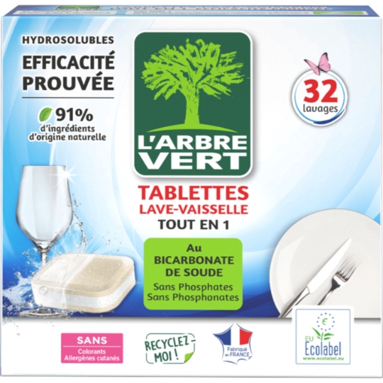Tablettes Lave-vaisselle Tout en 1 Bicarbonate de Soude L'ARBRE VERT
