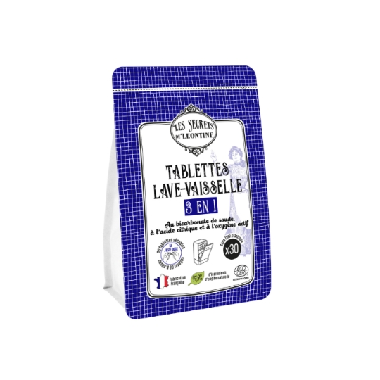 Tablettes lave-vaisselle 3 en 1 Bicarbonate Acide Citrique Oxygène Actif LES SECRETS DE LEONTINE