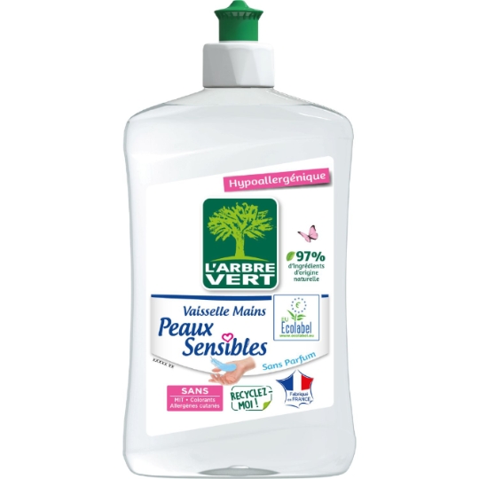Liquide vaisselle Hypoallergénique Peaux Sensibles Ecolabel L'ARBRE VERT