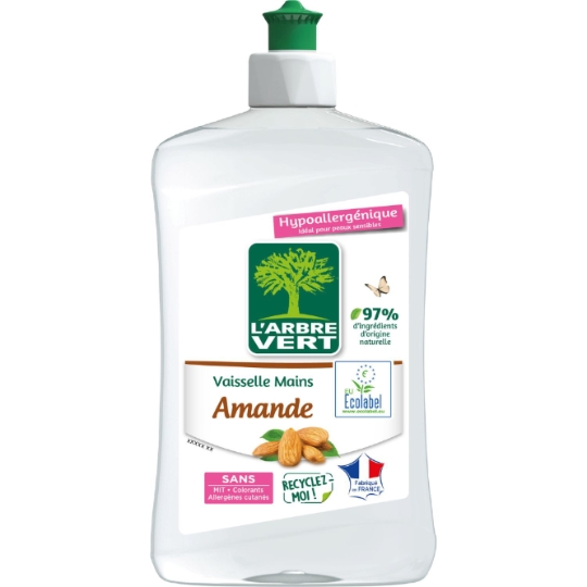 Liquide vaisselle Amande Hypoallergénique Peaux sensibles Ecolabel L'ARBRE VERT