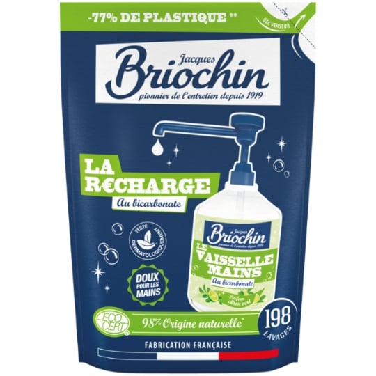 Liquide vaisselle Recharge Bicarbonate Ultra Désincrustant Doux pour les Mains BRIOCHIN