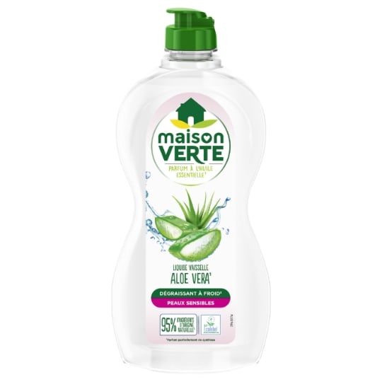 Liquide vaisselle Parfum Huile Essentielle Aloe Vera Dégraissant à Froid Hypoallergénique Peaux Sensibles Écologique MAISON VERTE