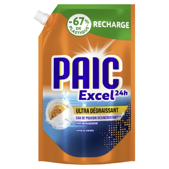 Liquide Vaisselle Recharge Ultra Dégraissant Mandarine Excel 24h PAIC