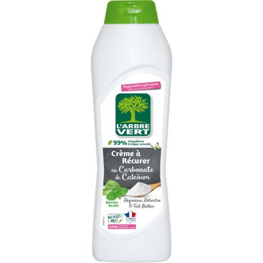 Crème à récurer Multi-Surfaces au Carbonate de Calcium Hypoallergénique Détartre Dégraisse fait Briller Menthe Basilic L'ARBRE VERT