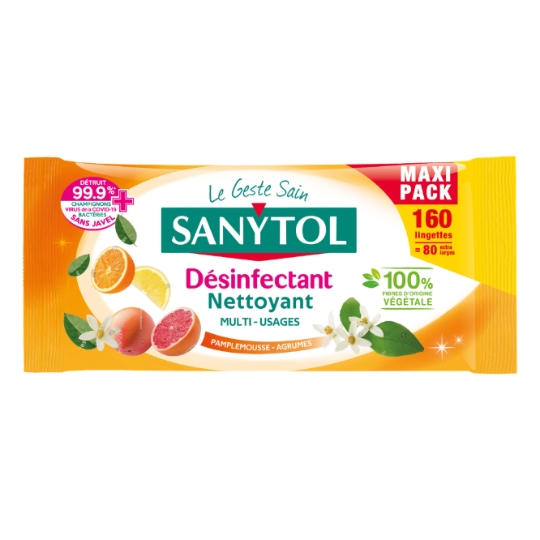 Lingettes Désinfectantes Nettoyantes Multi-Usages Pamplemousse SANYTOL