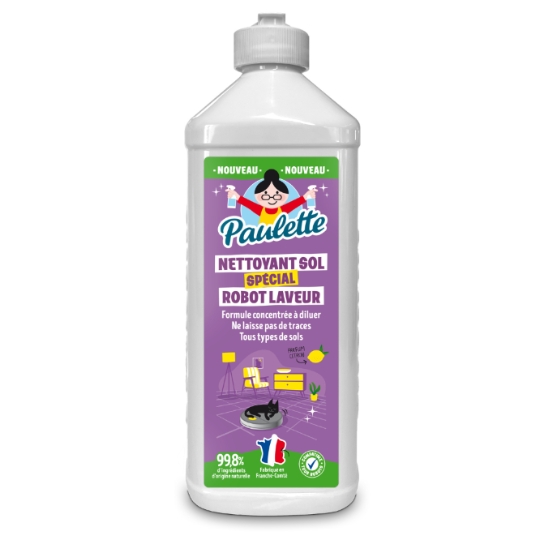 Nettoyant Sol Concentré Tous Types de Sols Spécial Robot Laveur Parfum Citron Formule Concentrée d'Origine Naturelle Compatible Robots Laveurs PAULETTE
