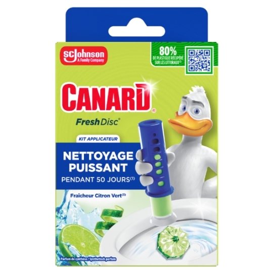 Bloc WC Fresh Disc Fraîcheur Citron Vert Kit Applicateur Nettoyage Puissant CANARD WC