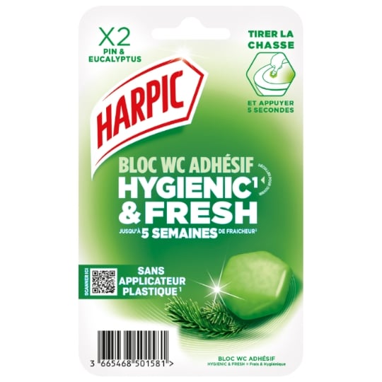 Bloc WC Adhésif Hygienic Fresh Pin et Eucalyptus HARPIC