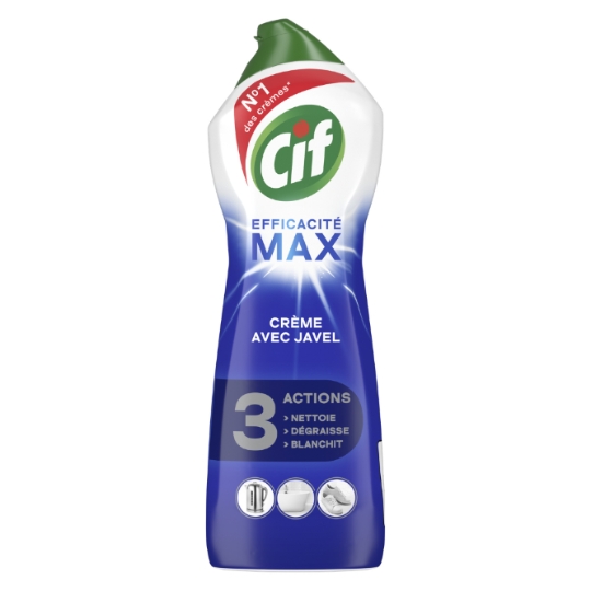 Nettoyant Ménager Crème avec Javel 3 Actions Nettoie Dégraisse Blanchit Efficacité Max CIF