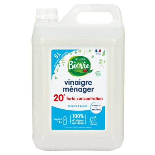 Vinaigre ménager Multi-usages Forte Concentration Détartrant Purifiant Assouplissant Sans Parfum Ecocert Origine Naturelle BIOVIE